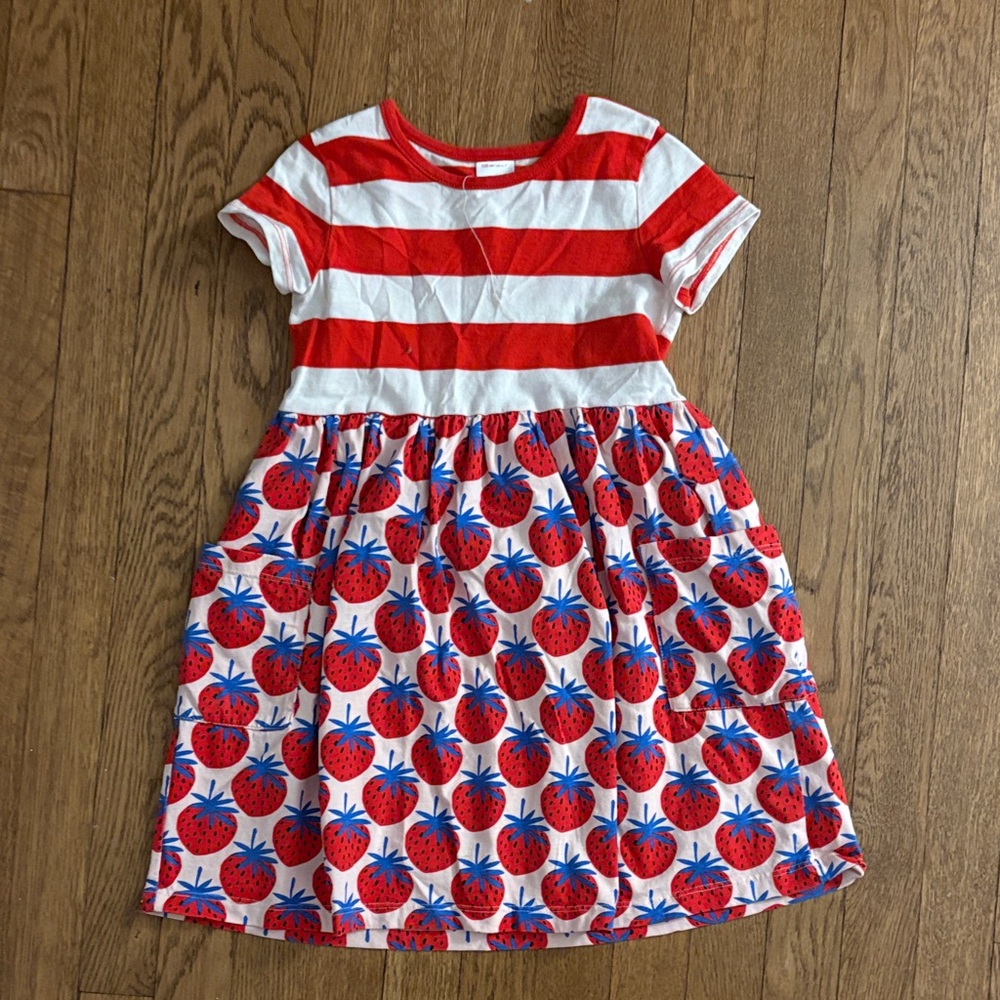 Hanna Andersson Red and White Striped Dress with Strawberry Design